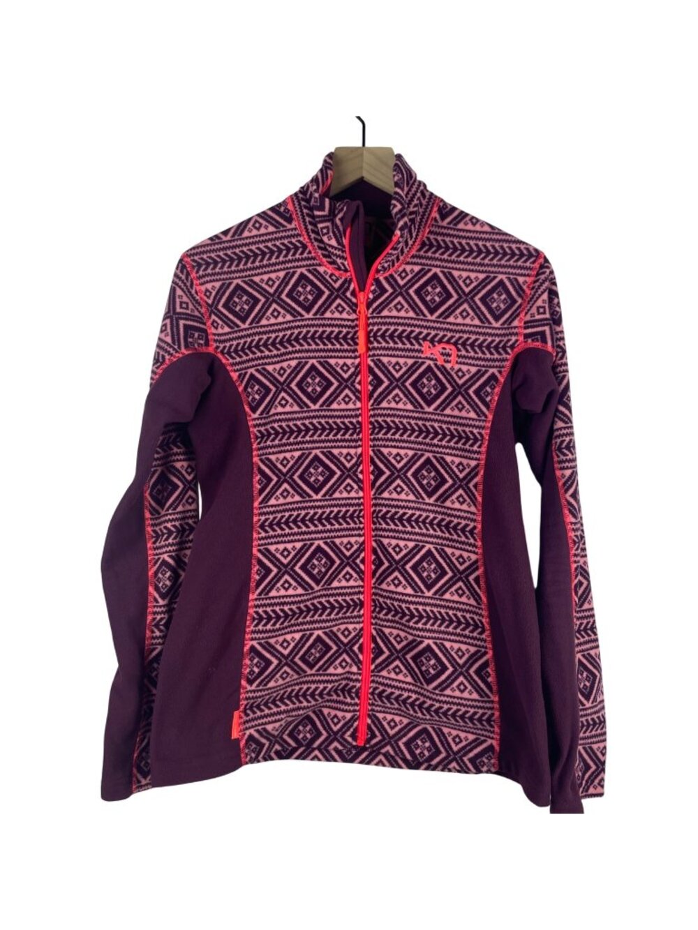 Kari Traa Womens Full-Zip Fleece Jacket L Pink & Purple Geometric Pattern Lightw